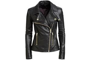SAMS Classic Women Genuine Leather Jacket - Ladies Slim Fit Motorcycle Jacket Black
