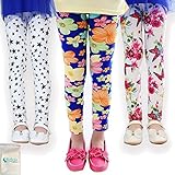 Gellwhu 3-Pack Girl Pants Printing Flower Toddler Kids Classic Leggings 2-13Y