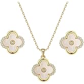 MAARRING Four Leaf Clover Necklace and Earring Set Mother of Pearl Jewelry Set for Women With Gift Box