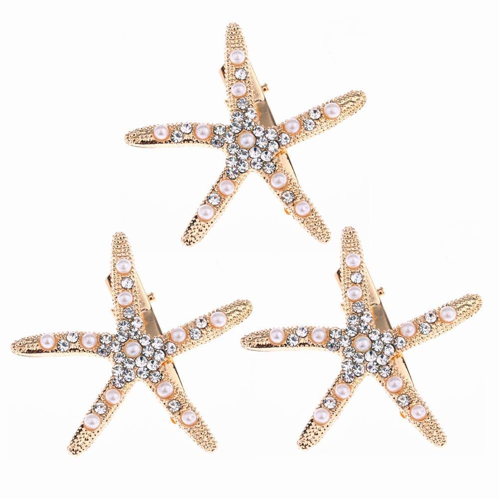 3Pcs Pearl Starfish Rhinestones Hair Clips Mermaid Hair Accessories for Girls & Women Bridal Hair Clips for Weddings Kids Hair Pins for Parties, Photography, Beach Holidays & Festive Occasions