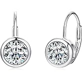 DYUNQ Moissanite Hoop Earrings, 925 Sterling Silver Hypoallergenic Bezel Set Leverback Drop Earrings for Women, D Color VVS1 Lab Created Imitation Diamond Round Cut Jewelry Gifts