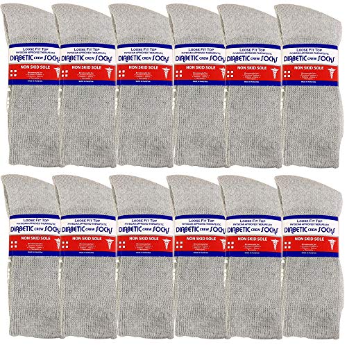 USBingoshop 12 Pairs Mens Non-slip Physicians Approved Non Slip Anti Skid Grip Cotton Hospital Crew Diabetic Socks Cotton (12 Pairs D-NonSlip-Grey) - Thumbnail 6