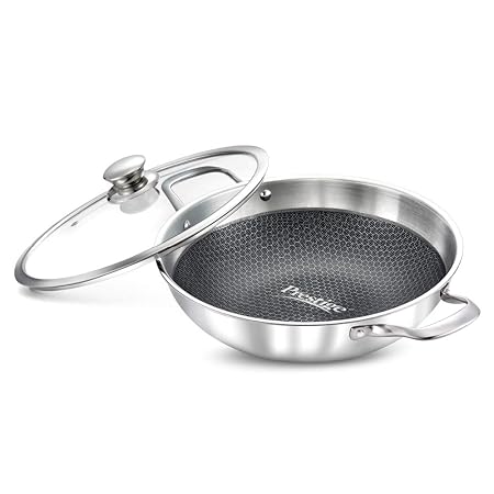 Prestige Tri-Ply Honey Comb Stainless Steel Kadai with Lid, 260ml, Silver