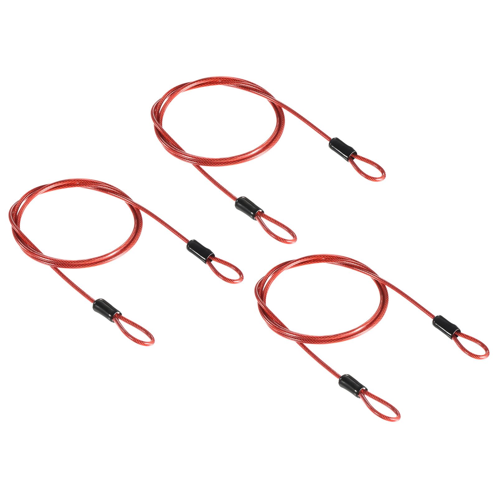PATIKIL Security Cable 2.5mm x 1m/3.3ft, 3 Pack Coated Luggage Lock Wire Rope with Double Loop, Clear Red