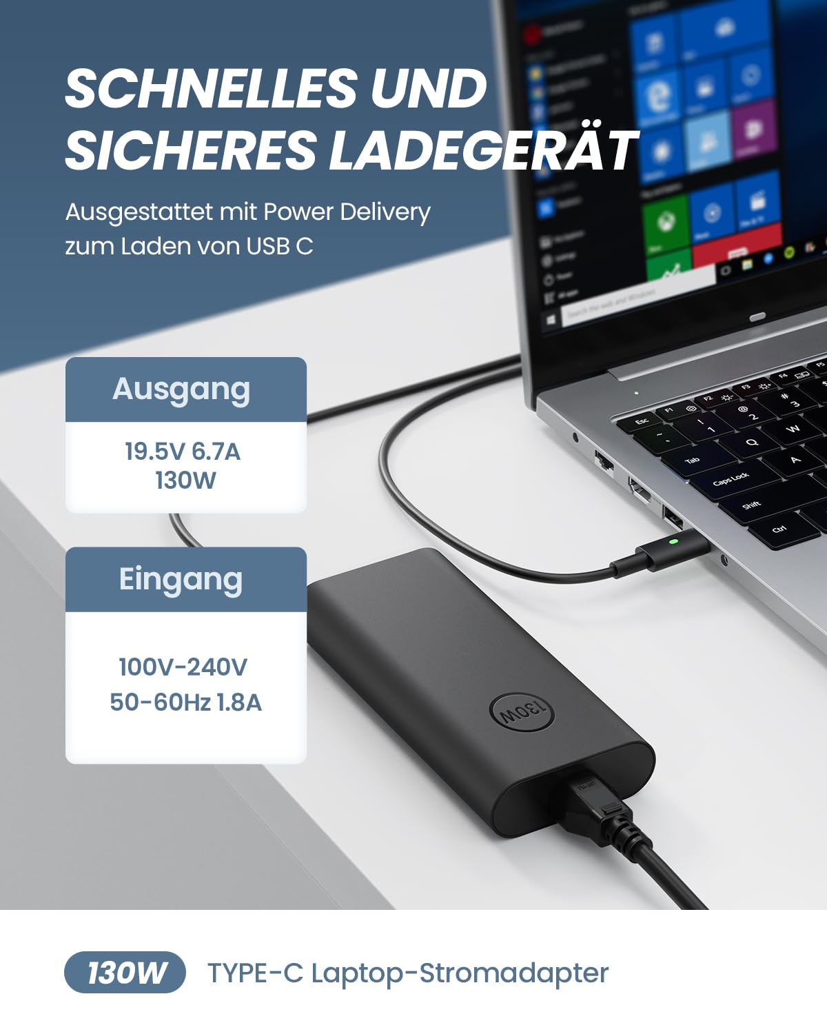 130W USB C Netzteil Typ-C AC Adapter Ladegerät Kompatibel mit Dell XPS 15 17 9575 9500 9700 9710 Precision 5550 5750 5530 2-in-1 3551 5570 Latitude 7410 9510 5520 5510 5401 5501 Notebook 2