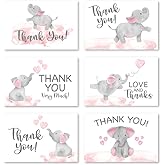 Hadley Designs Baby Shower Thank You Cards with Envelopes - 24 Baby Girl Thank You Cards for Gift, Girl Thankyou Notes Babyshower Sprinkle, Cute Pink Elephant Shower Thanks Card