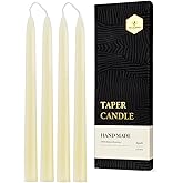 10 inch Natural Beeswax Taper Candles 4 Pack - Dripless Candle 100% Pure Unscented Beeswax, 8 Hours Long Burning Time -Off Wh