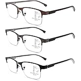 Ryegis Half Frame Progressive Multifocus Reading Glasses Anti Blue Light,Semi Rimless Readers For Men 1.5x