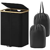 Lifewit 150L Double Laundry Hamper with Lid, Large Laundry Basket with Removable Bag & Bamboo Handles, Fodable Tall Dirty Clo