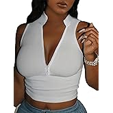 SweatyRocks Women's Half Zip Stand Collar Sleeveless Slim Fit Cropped Vest Tank Tops