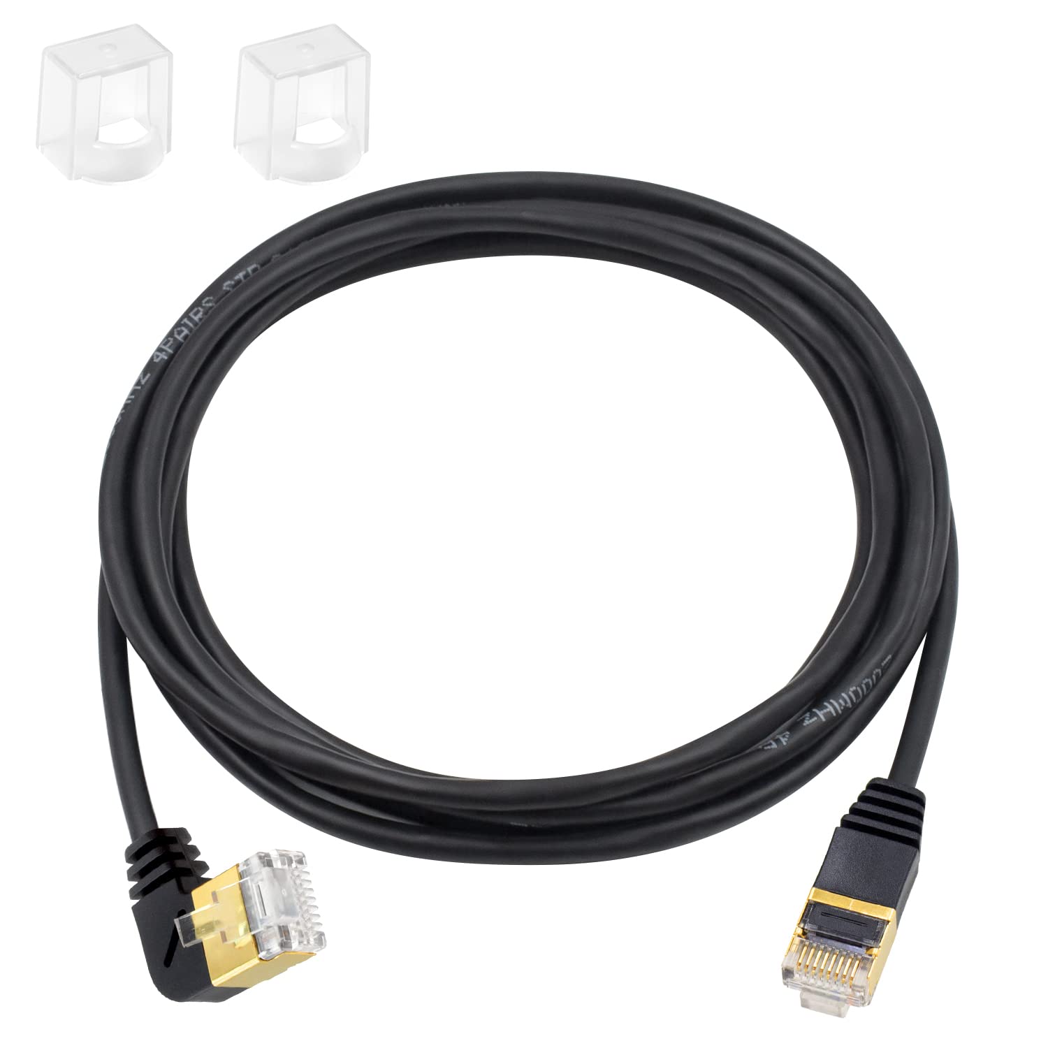 Duttek Cat8 Ethernet Cable, 40Gbps 2000Mhz RJ45 left Angle Ethernet Cable with Gold Plated Head RJ45 Ethernet Connectors for Laptop, Switch, Desktop, 2m