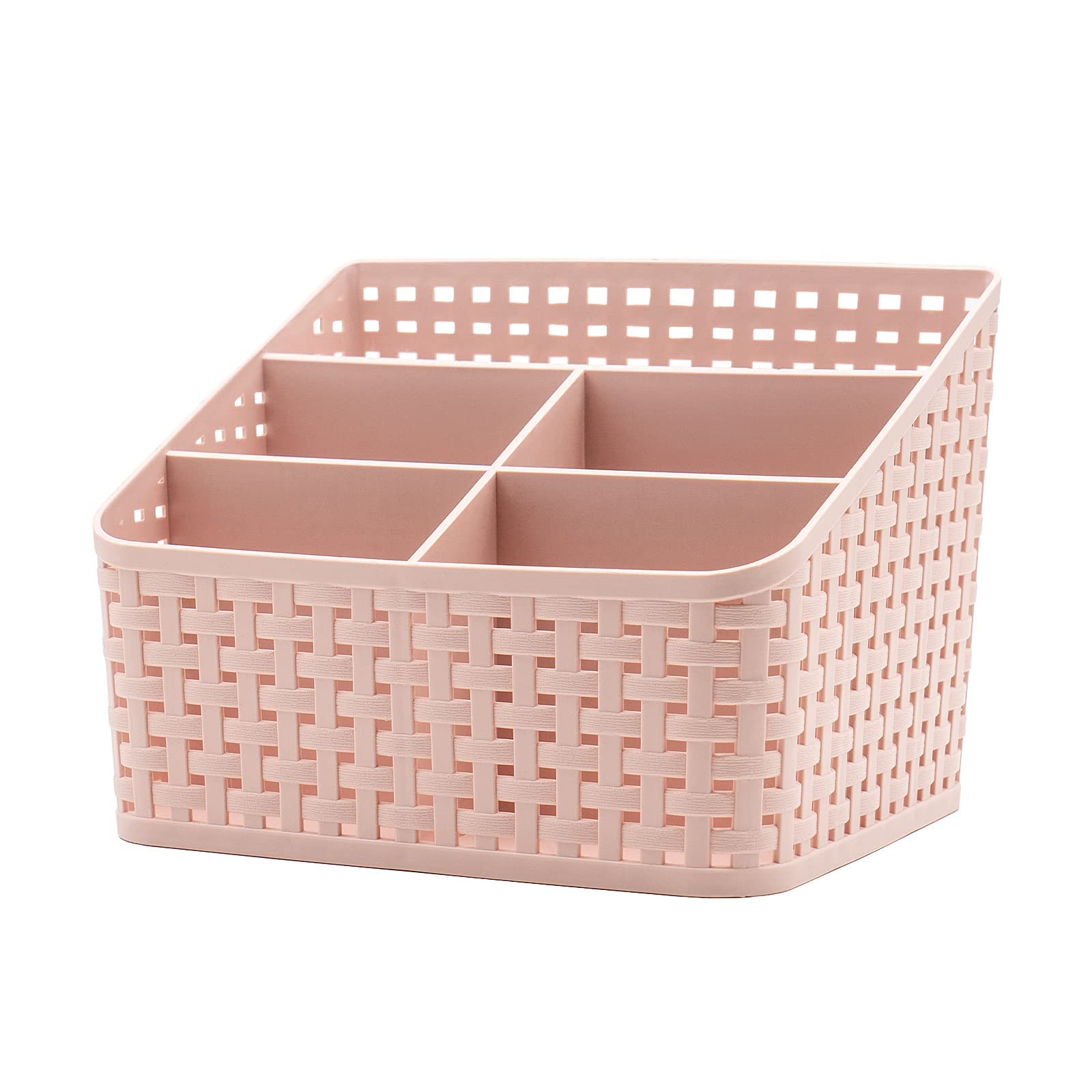 Fai Top Storage Basket, Cosmetic Box Organiser,Plastic Storage Box Desktop 5 Grid Sub-grid Storage Case Multi-function Storage for Desktop Office Bedroom Countertop Home Kitchen-Pink