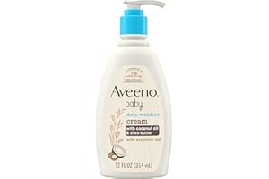 Aveeno Baby Daily Moisturizing Cream with Prebiotic Oat, Hypoallergenic Baby Lotion with Coconut Oil & Shea Butter Moisturizes Sensitive Skin for 24 Hours, Gentle Coconut Scent, 12 fl. oz