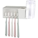 5 Slots Wall Mount Toothbrush Holder with Cover, Self Adhesive Toothbrush Storage Organizer for Shower, Toothpaste & Toothbru