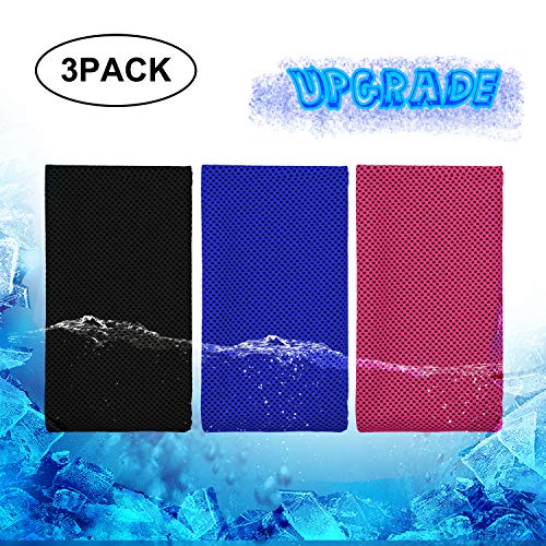 Biange Cooling Towel (3 Pack) Thicker and Cooler for Sports, Workout, Fitness, Gym, Yoga, Golf, Pilates, Travel, Camping & More (Black, Red, Dark Blue)