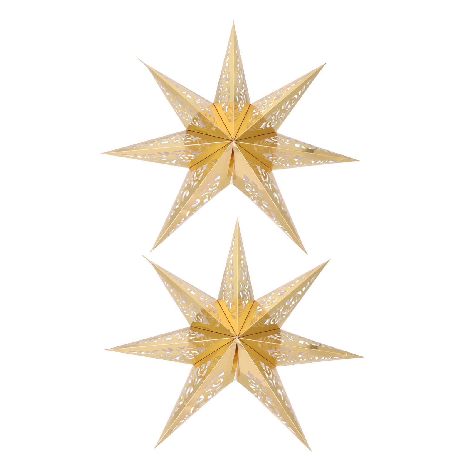 FRCOLOR Paper Star Lantern Lampshade 7 Pointed Star Paper Lamp Shade Ceiling Hanging Hollow Lantern for Christmas Wedding Birthday Party Decorations 2pcs Gold 45cm