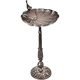 Sungmor Cast Iron Bird Bath for Outside, 21 Inch Height Garden Standing Feeder, Antique Style & Shell-Shape Bird Bath Bowl, Decorative Pedestal Birdbath, Outdoor Yard Deck Patio Ornament