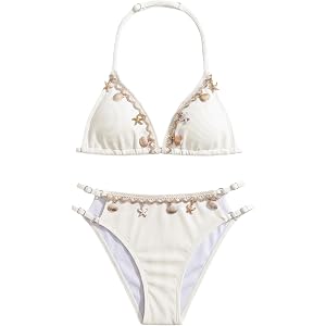 Verdusa Girls Cute Bikini Set Halter Beaded Swimsuit Summer Bathing Suits for Teen Tween