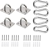 HOMPER 4 Pcs M5 304 Stainless Oblong Pad Eye Plate with 4 Carabiner Clips, 16 view 1