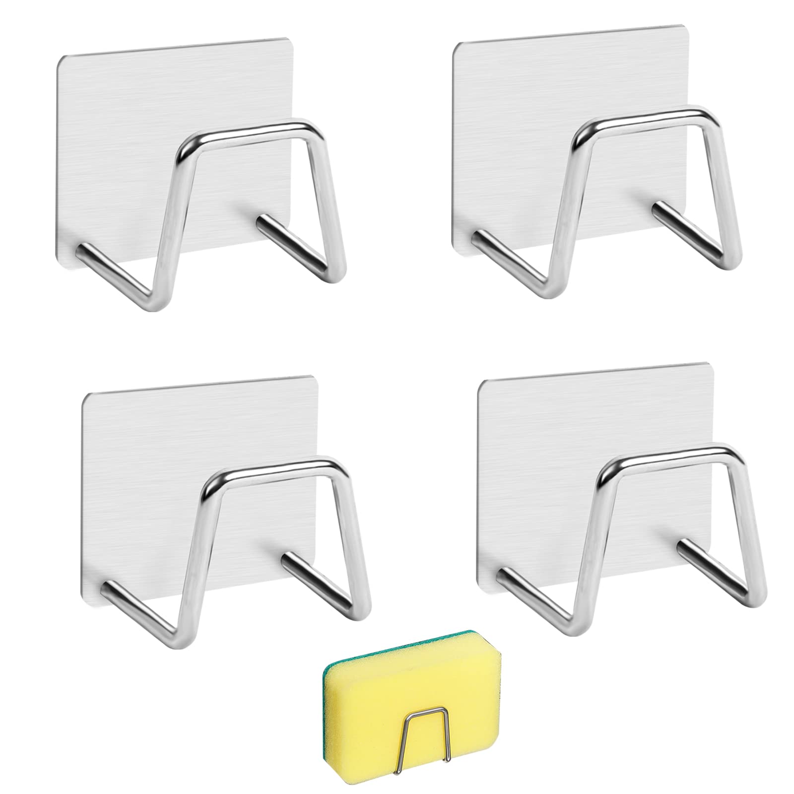 Minicoco 4Pack Sponge Holder, Stainless Steel Dish Sponge Holder, Rustproof Sink Caddy Sponge Rack for Kitchen Sink, Matte Silver