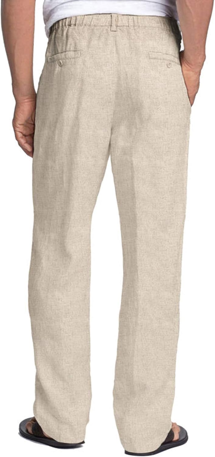 COOFANDY Men's Linen Pants Casual Elastic Waist Drawstring Yoga Beach Trousers: Clothing