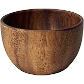PACEKONER Handmade Wood Bowl, Acacia Wooden Japanese Style Bowl, Round Cup For Rice, Soup, Salad, Dipping, Nuts, Dessert, Ice Cream And Decoration (4 Inch)