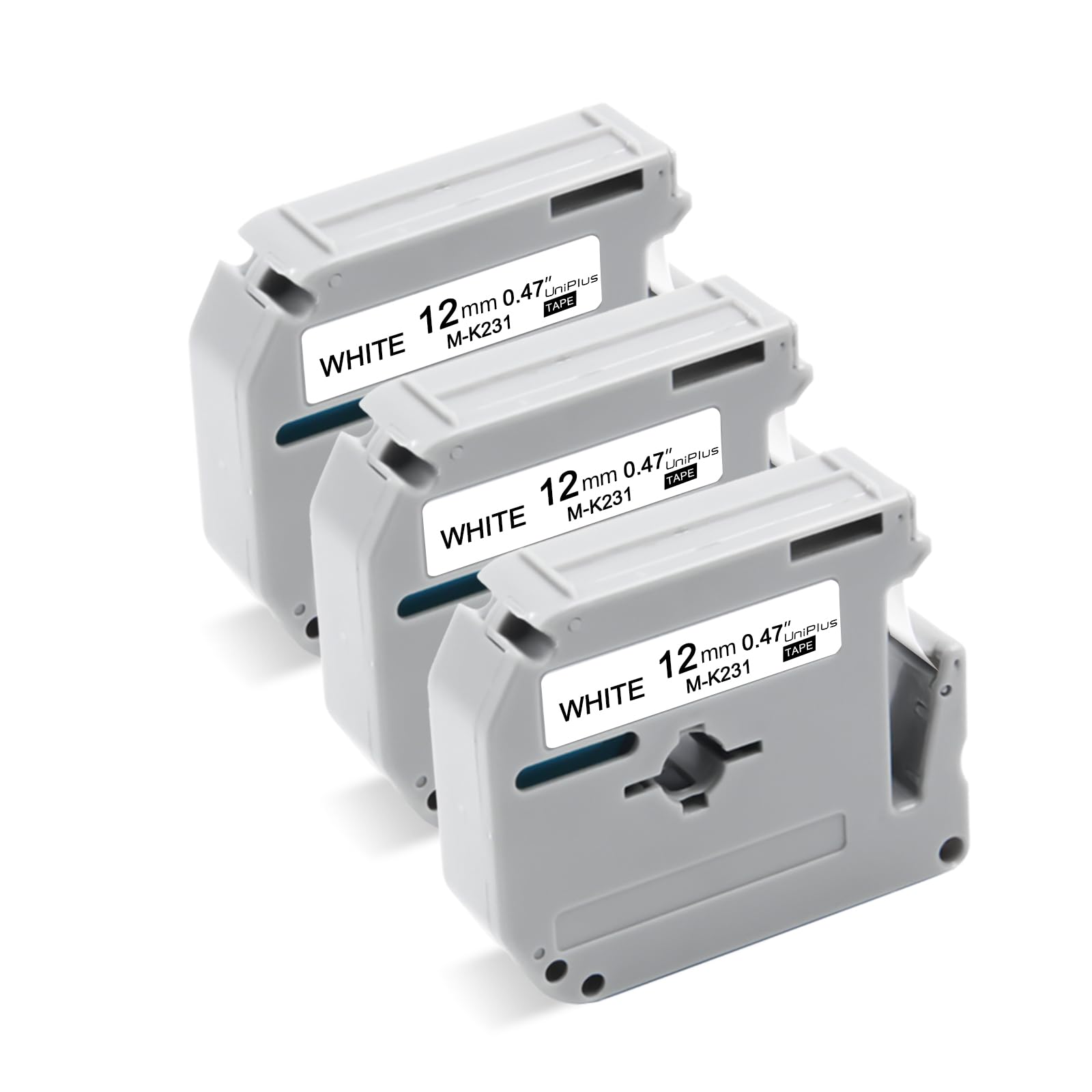 UniPlus Compatible Label Tape Replacement for Brother M Tape M-K231 MK-231 M-K231SBZ Black on White 12 mm x 8m Ribbon for PT-90 PT-80 PT-M95 PT-100 PT-55 PT-65 PT-70 PT-80 PT-85 PT-60, 3-Pack