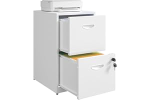 UNICOLY 2 Drawer File Cabinet with Lock, Metal Filing Cabinets, File Cabinets for Home Office, Printer Stand, Filing Cabinet for Letters and File Boxes, Assembly Required, White