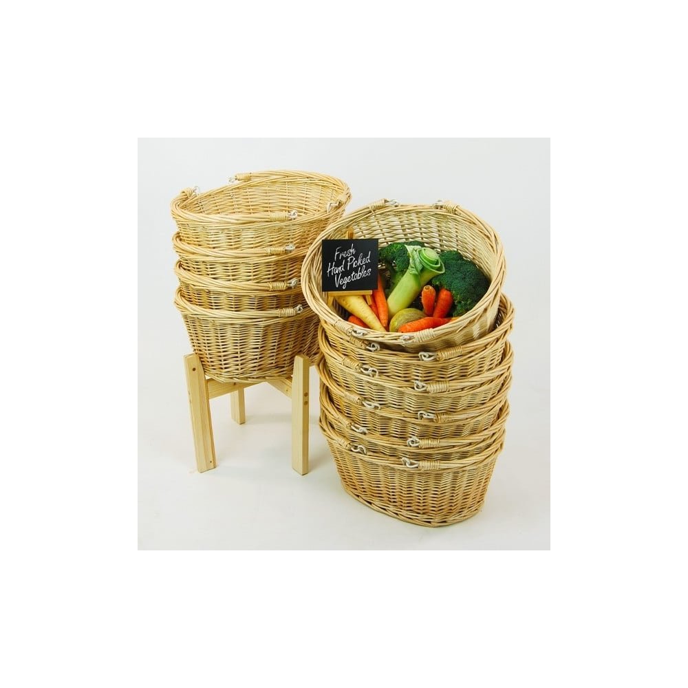 Displaysense 10 Wicker Shopping Baskets With Wooden Stand Amazon.co.uk