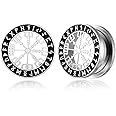 Earblity 1 Pair Cute gauges with Norse Viking Rune Ear Tunnels Plugs 316 Stainless Steel Ear Gauges Weight Saddle Plugs Hypoallergenic expander Piercing Body Jewelry for women and men
