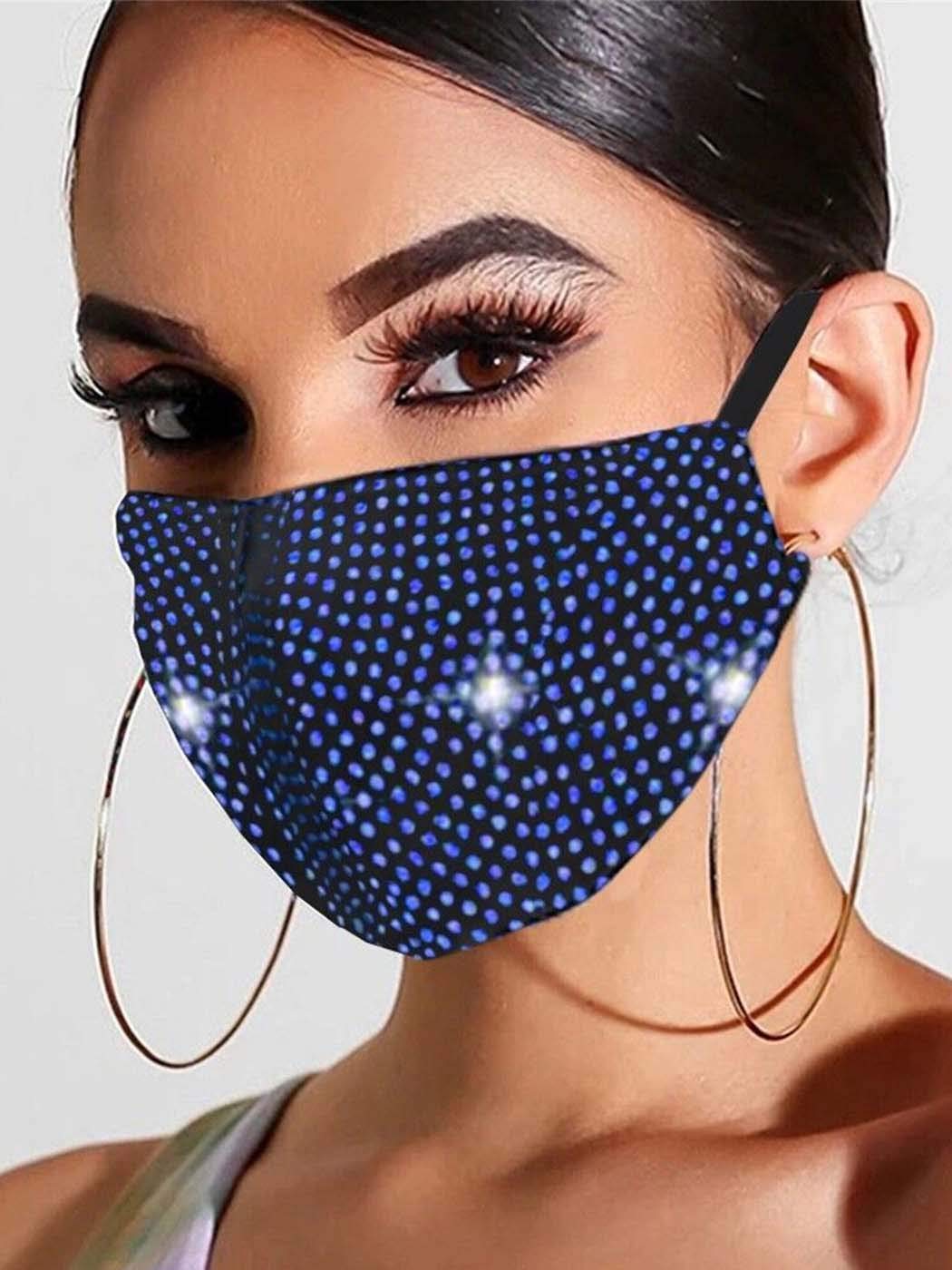 HandcessSparkly Crystal Mesh Mask Glitter Rhinestone Masquerade Ball Party Nightclub Face Masks Halloween Genie Costume Accessory Mardi Gras Jewelry for Women and Girls (D-Blue)