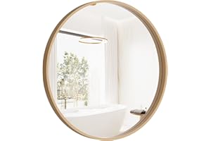 HOMECOOKIN Round Wood Mirror, 24" Round Bathroom Wall Mirror Circle Mirrors for Wall Decor, Vanity, Living Room, Bedroom, Entryway, Natural