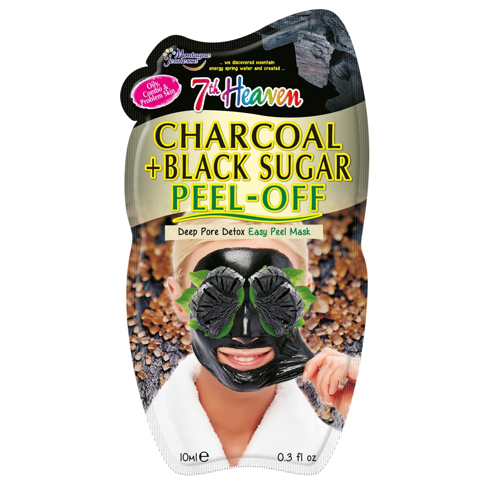7th Heaven Charcoal & Black Sugar Peel Off Face Mask, Deep Cleansing, Detoxifying, Hydrating and Vegan Peel Off Mask - Genuine 7th Heaven Face Masks Skincare