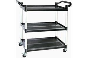 SFESGRER Utility Carts with Wheels,3-Tier Rolling Cart with Wheels, Heavy Duty 510 LBS Food Service Cart with Rubber Pad and Hammer for Kitchen/Office/Warehouse, 31.5" X 16.9" X 38.9"(Black)