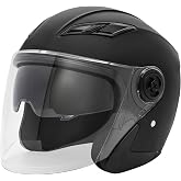 SanQing 3/4 Open Face Motorcycle Helmet, DOT Approved, Dual Sun Visor | Lightweight Unisex Adult Open Face Riding Helmet, for motorbike, scooter, cruiser, chopper and moped