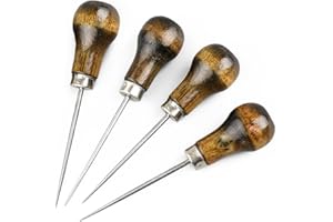 Break Leather Art Awl Scratch Cover with Wooden Handle,Gourd Shape Leather Craft Cloth Wood Handle Scratch Awl Tool Pin Punching (2)