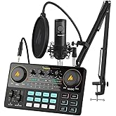 MAONO Audio Interface, Maonocaster Mixer Podcast Equipment Bundle SoundCard with 25mm Large Dia Mic for Streaming, Recording,