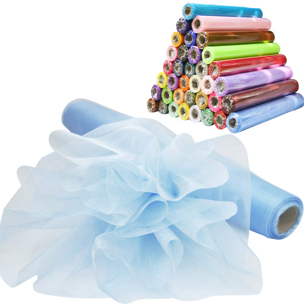Time to Sparkle 26M x 29cm Sheer Organza Roll Sash Fabric Table Runner Sashes Chair Cover Bows Swags Wedding Party - Baby Blue