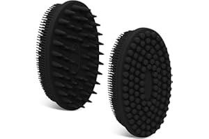 GEENOA Soft Silicone Body Scrubber 2PCS, Dual-Side Silicone Loofah for Shower, Gentle Loofa Alternative, Replaceable Brush Head to be Used Alone or with Long Handle (Blackx2)