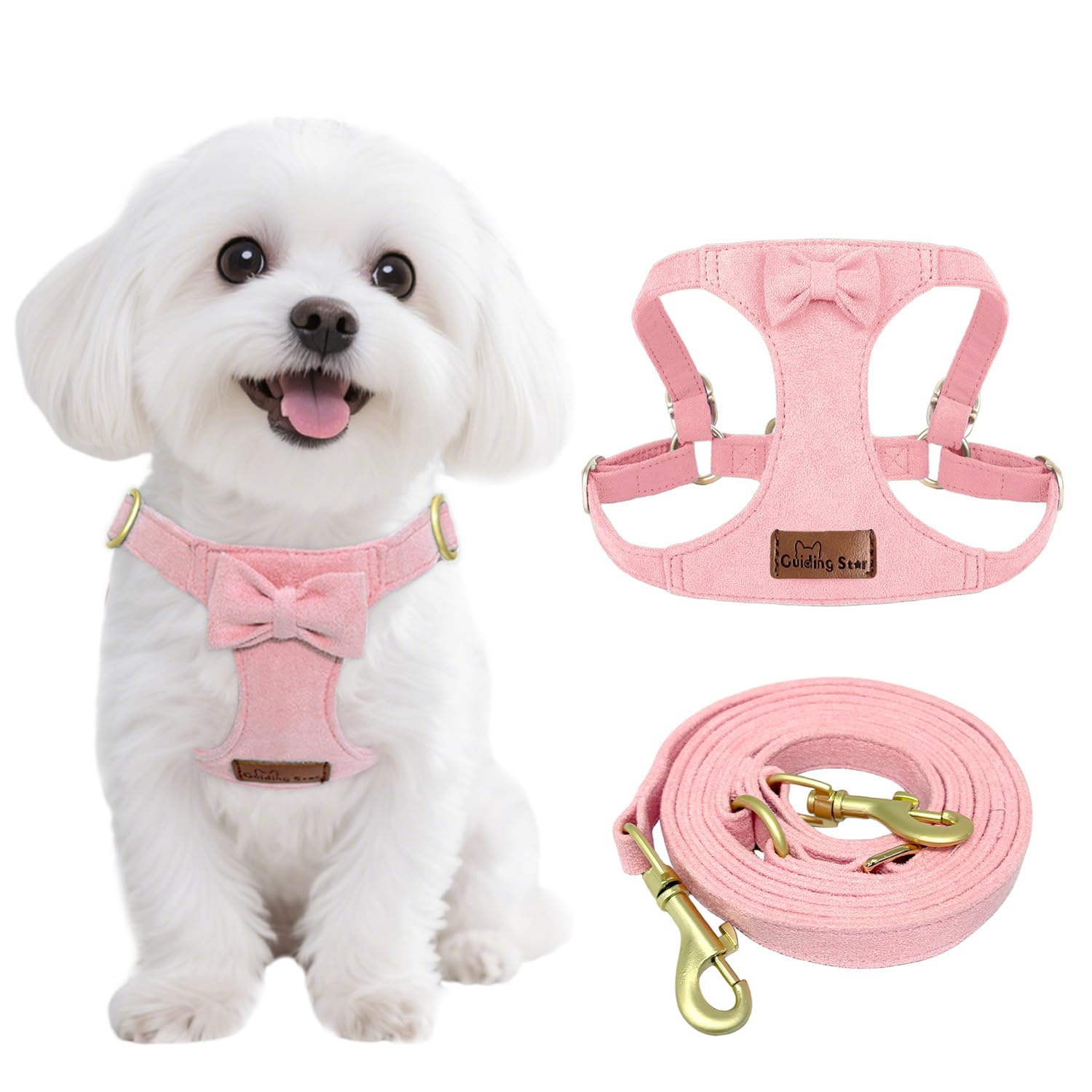 Photo 1 of Guiding Star Puppy Harness and Leash Set, No Pull Lightweight Soft Adjustable Escape Proof Pet Harness Vest with Multifunction Dog Leash for Puppy Small Size Dog (Pink-XXS)