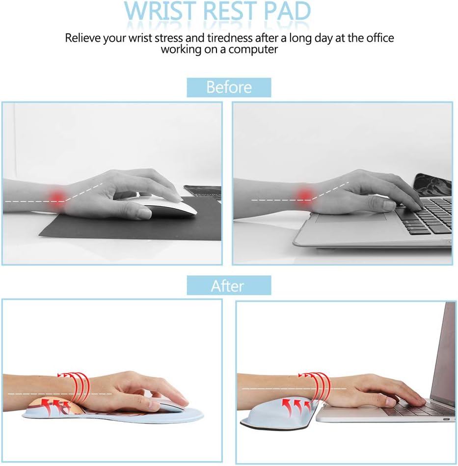 HAOCOO Keyboard Pad Wrist Rest and Gel Mouse Pad with Wrist Support, Ergonomic Corgi Mouse Pads with Non-Slip Backing Memory Foam Filled, Easy Typing &Pain Relief for Home Office Computer Laptop(Blue) : Office Products