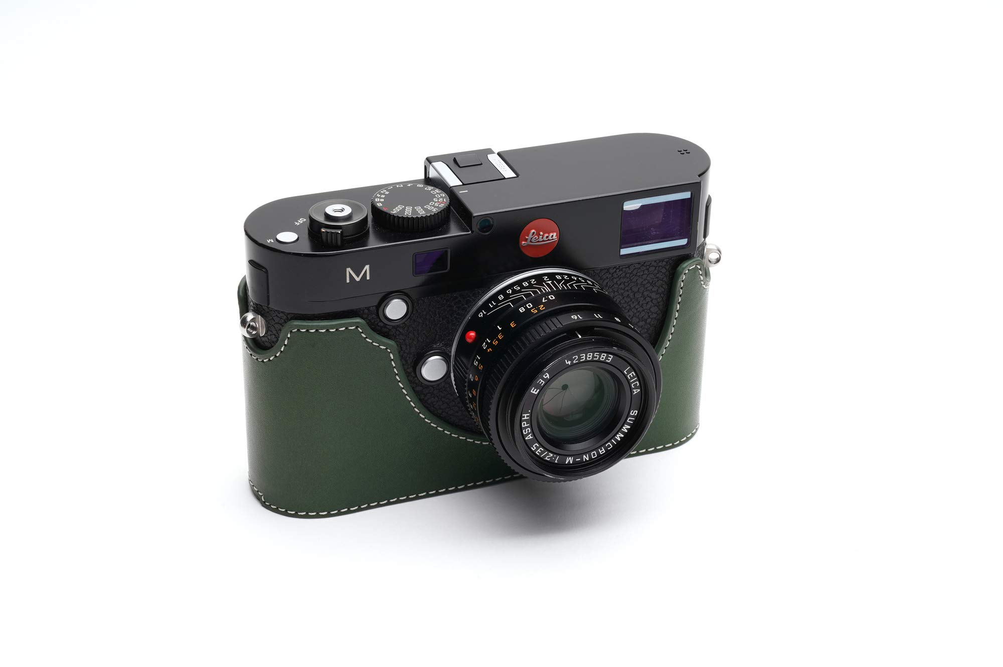 Case for Leica M, Zakao Handmade Genuine Real Leather Half Camera Case Bag Cover for Leica M M-P M262 M-M Bottom Opening Version with Hand Strap (Green)