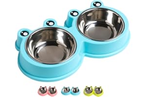 Skrtuan Double Dog Cat Bowls Premium Stainless Steel Pet Bowls with No-Slip Stainless Steel Cute Modeling Pet Food Water for Feeder Dogs Cats Rabbit and Pets