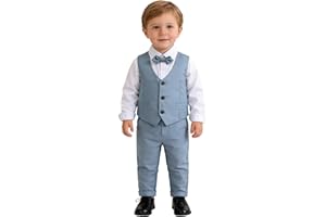 renvena Baby Boys 3Pcs Formal Party Suit Toddler Gentleman Outfit Bow Tie Shirt + Tuxedo Vest + Pants Set
