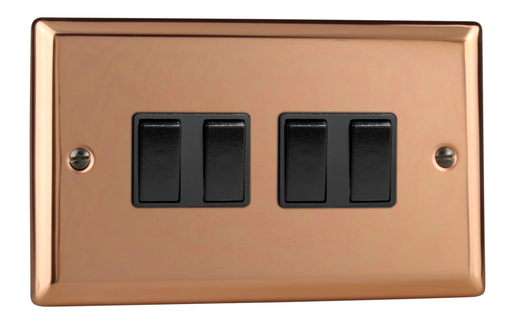 Varilight 4-Gang 10A 1- or 2-Way Rocker Switch (Twin Plate) Polished Copper