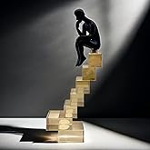 FUNSXBUG 12 Inch The Thinker Statue Thinking Man Statues Sitting on Crystal Glass Stairs Sculptures Collectible Figurine Home Decor Living Room Decoration