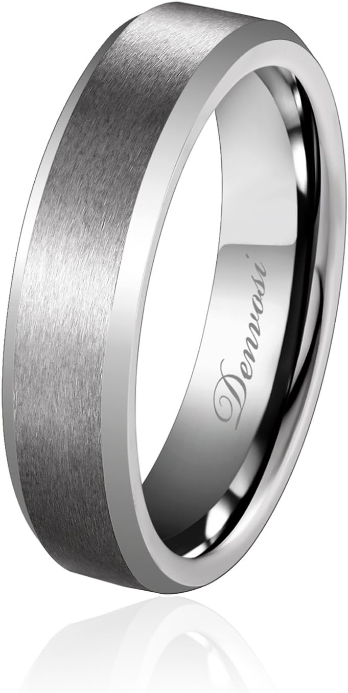6MM Men Wedding Band Tungsten Ring Matte Brushed Silver Surface High Polished Inner Face Beveled Edges Engagement Anniversary Ring Comfort Fit