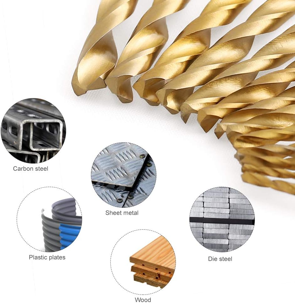 COMOWARE Titanium Twist Drill Bit Set - 13 Pcs Hex Shank High Speed Steel for Wood Plastic Aluminum Alloy, Quick Change, 1/16"-1/4": Industrial & Scientific