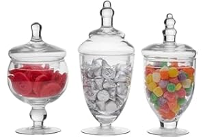 Elements Glass Apothecary Jars, Set of 3 Clear Decorative Jars for Wedding Decor, Candy Buffet, Bathroom Storage, and Table Centerpieces