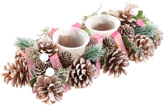 Centrotavola Natalizi Amazon.Dibor Natale Rosa Satinato Double Tea Light Legno Pigna Centrotavola Portacandela Amazon It Casa E Cucina